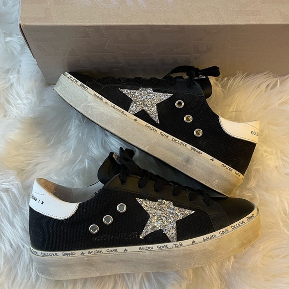 Golden Goose Shoes - Golden goose hi star black canvas and glitter star
